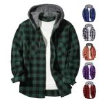AQAYL Flannel Shirt for Men Plaid Button Down Hoodie Casual Long Sleeve Shirts Lightweight Hooded Shirt Jacket with Pockets Green