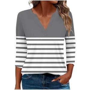 Lightning+Deals of Today Prime 2025 Day Deals 3/4 Length Sleeve Womens Tops Henley Shirts for Women V Neck Summer Trendy 2025 Women's Work Clothes Business Casual Ladies Fashion Outfits