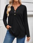 WYNNQUE Womens Long Sleeve Shirts Business Casual Outfits Dressy Tops Blouses Henley V Neck Fall Clothes Black L