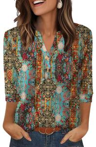 OFEEFAN Early Fall Fashion Western Outfit for Women 3/4 Length Sleeve Womens Tops Figure M