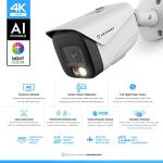 Amcrest UltraHD 4K (8MP) IP PoE AI Camera, FOV 129°, 49ft Color Nightvision, Security Outdoor Bullet Camera, Human & Vehicle Detection, Active Deterrent, 4K @15fps, IP8M-2796EW-AI (White)