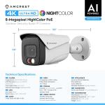 Amcrest UltraHD 4K (8MP) IP PoE AI Camera, FOV 129°, 49ft Color Nightvision, Security Outdoor Bullet Camera, Human & Vehicle Detection, Active Deterrent, 4K @15fps, IP8M-2796EW-AI (White)