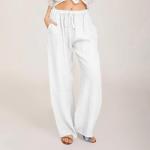 Lightning+Deals Womens Linen Pants Casual Loose Wide Leg Pants High Elastic Waist Drawstring Flowy Palazzo Pants Summer Beach Pants Womens High Waisted Pants White M