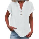 Lightning+Deals of Today Prime Womens Shirts Under $10 Linen Shirt for Women 2025 Summer Button Down Short Sleeve V Neck Tops Solid Color Comfy Blouses Casual Dressy Tunic Tshirt White