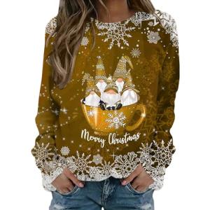 Nantdog Lightning+Deals Of Today Prime Lighting Deals Ugly Christmas Sweater Women Christmas Tree Sweatshirts Long Sleeve Crew Neck Holiday Merry and Bright Sweatshirt Christmas Sweatshirt