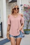 Lightning+Deals of Today Prime Eyelet Tops for Women Cold Shoulder T Shirts Summer Short Sleeve Blouses Fashion 2025 Trendy Clothes mis pedidos