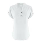 Lightning+Deals of Today Prime Womens Shirts Under $10 Linen Shirt for Women 2025 Summer Button Down Short Sleeve V Neck Tops Solid Color Comfy Blouses Casual Dressy Tunic Tshirt White