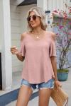 Lightning+Deals of Today Prime Eyelet Tops for Women Cold Shoulder T Shirts Summer Short Sleeve Blouses Fashion 2025 Trendy Clothes mis pedidos