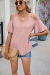 Lightning+Deals of Today Prime Eyelet Tops for Women Cold Shoulder T Shirts Summer Short Sleeve Blouses Fashion 2025 Trendy Clothes mis pedidos