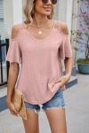 Lightning+Deals of Today Prime Eyelet Tops for Women Cold Shoulder T Shirts Summer Short Sleeve Blouses Fashion 2025 Trendy Clothes mis pedidos