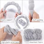Zkptops Spa Headband for Washing Face Wristband Set Sponge Makeup Skincare Headband Terry Cloth Bubble Soft Get Ready Hairbands for Women Girl Puffy Padded Headwear Non Slip Thick Hair Accessory(Grey)