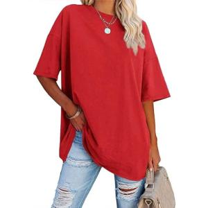 Lightning+Deals of Today Prime 2025 Oversized T Shirts for Women Loose Fit Crewneck Short Sleeve Tops Summer Casual Blouse Y2K 2025 Basic Tees Cancelled Orders on My Account Red