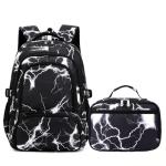 Yvechus Camo Backpack Set with Lunch Bag Lightweight Waterproof School Backpack Bookbag for Boys Girls (A-Style Lightning Black)