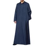 Muslim Hooded Kaftan for Men Linen Robe Long Sleeve Button Down Long Gown Drawstring Shirts Thobe with Pockets Mens Thobe Abayas Man Night Gown