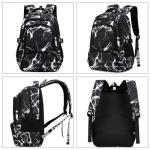 Yvechus Camo Backpack Set with Lunch Bag Lightweight Waterproof School Backpack Bookbag for Boys Girls (A-Style Lightning Black)