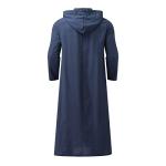Muslim Hooded Kaftan for Men Linen Robe Long Sleeve Button Down Long Gown Drawstring Shirts Thobe with Pockets Mens Thobe Abayas Man Night Gown