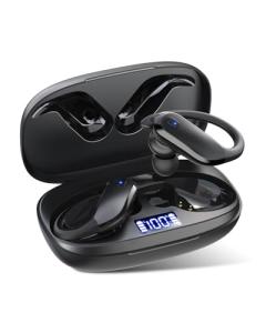 NDO Wireless Earbuds Bluetooth 5.3 Headphones Sport,IPX7 Waterproof Sports Earphones with Earhooks,48H Playtime,Lightweight 7.8g,Fast Charging Case,Noise Cancelling Mic for Running Gym Workout-Black