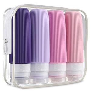 Mrsdry Travel Bottles for Toiletries, Tsa Approved 3oz Portable Travel Bottles, BPA Free Leak Proof Squeezable Silicone Travel Size Containers, Travel Accessories with Clear Toiletry Bag (4 Pack)