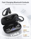 NDO Wireless Earbuds Bluetooth 5.3 Headphones Sport,IPX7 Waterproof Sports Earphones with Earhooks,48H Playtime,Lightweight 7.8g,Fast Charging Case,Noise Cancelling Mic for Running Gym Workout-Black