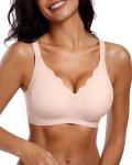 Vertvie Womens Seamless Bras No Underwire Supportive Wireless Push Up Full Coverage Bralette Comfort Scalloped T-Shirt Bra(Skin,Medium)