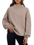 Trendy Queen Womens Oversized Sweatshirts Turtleneck Pullover Long Sleeve Hoodies Tops Fall Fashion Outfits 2025 Clothes CoffeeGrey M