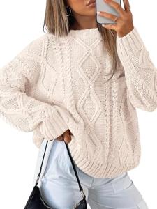 Trendy Queen Oversized Sweaters Womens 2025 Early Fall Fashion Must Haves Outfits Cable Knit Crewneck Plus Size Pullover Cute Chunky Long Tunic Top Winter Old Money Clothes Leggings Essential Clothing