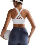 RUNNING GIRL Sports Bra for Women, Criss-Cross Back Padded Strappy Sports Bras Medium Support Yoga Bra with Removable Cups A-White