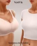 Vertvie Womens Seamless Bras No Underwire Supportive Wireless Push Up Full Coverage Bralette Comfort Scalloped T-Shirt Bra(Skin,Medium)