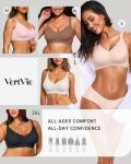Vertvie Womens Seamless Bras No Underwire Supportive Wireless Push Up Full Coverage Bralette Comfort Scalloped T-Shirt Bra(Skin,Medium)
