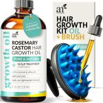 ArtNaturals Organic Rosemary & Castor Hair Growth Oil + Scalp Massager Set – Hair Relaxer for Dry, Itchy Scalp, Thickening & Hydration - Scalp Oil Products For Damaged Hair & Split Ends – 4.0 oz