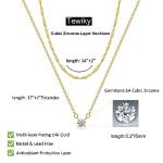Tewiky Gold Necklace for Women, Dainty Layered Gold Plated Diamond Pendant Necklaces Set Simple CZ Solitaire Cute Cubic Zirconia Chain Choker Trendys Jewelry Gift