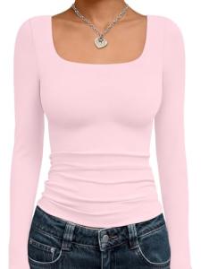 Stylish Women’s Long Sleeve Crop Top - Pink
