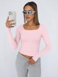 Stylish Women’s Long Sleeve Crop Top - Pink