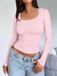 Stylish Women’s Long Sleeve Crop Top - Pink