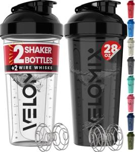 VELOMIX 2-Pack Protein Shaker Bottles 28 oz