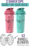 VELOMIX Protein Shaker Bottles - 2 Pack (Pink/Turquoise)
