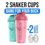 VELOMIX Protein Shaker Bottles - 2 Pack (Pink/Turquoise)