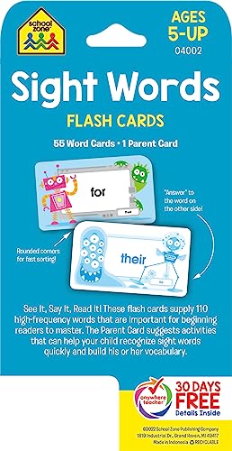 School Zone - Sight Words Flash Cards - Ages 5 and Up, Kindergarten to 1st Grade, Phonics, Beginning Reading, Sight Reading, Early-Reading Words, and More from School Zone Publishing