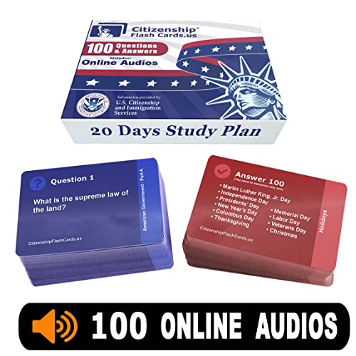 US Citizenship Flash Cards 2023: Naturalization Test Study Guide with 100 USCIS Questions and Answers Flashcards Includes Online Audios from Sanlop Group