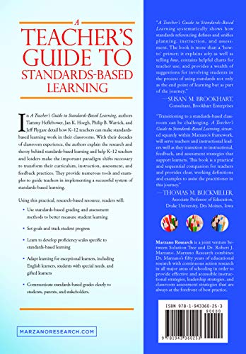 A Teacher's Guide to Standards-Based Learning (An Instruction Manual for Adopting Standards-Based Grading, Curriculum, and Feedback) by Marzano Research