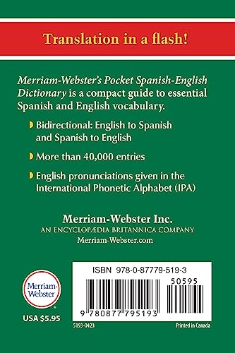 Merriam-Webster's Pocket Spanish-English Dictionary, Newest Edition, (Flexible Paperback) (Pocket Reference Library) (Multilingual, English and Spanish Edition) by Merriam-Webster, Inc.