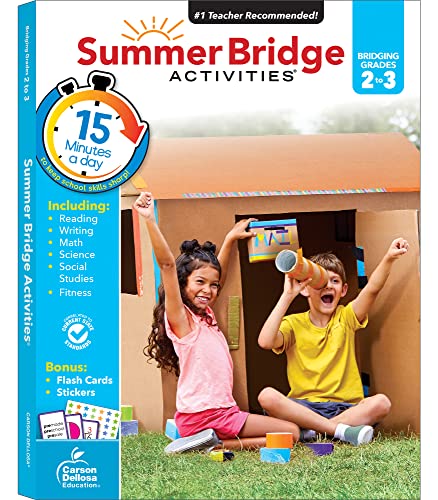 Summer Bridge Activities 2-3 Workbooks, Ages 7-8, Math, Reading Comprehension, Writing, Science, Social Studies, Summer Learning 3rd Grade Workbooks All Subjects With Flash Cards (160 pgs) by Summer Bridge Activities