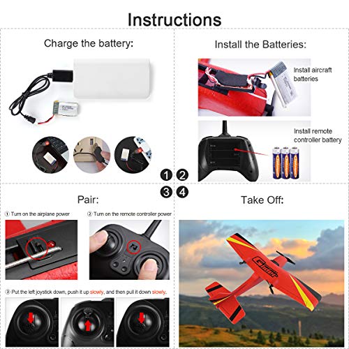 HAWK'S WORK 2 CH RC Airplane, RC Plane Ready to Fly, 2.4GHz Remote Control Airplane, Easy to Fly RC Glider for Kids & Beginners (Red) from MorningStar Partner Tech