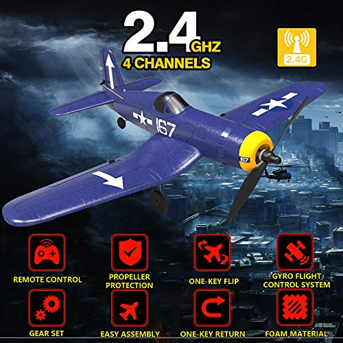 RC Plane 4 Channel Remote Controlled Aircraft Ready to Fly, One Key Aerobatic and One-Key U-Turn, Easy Control for Beginners, F4U Corsair RC Airplane Best Gift for Advanced Kids LEAMBE by LEAMBE