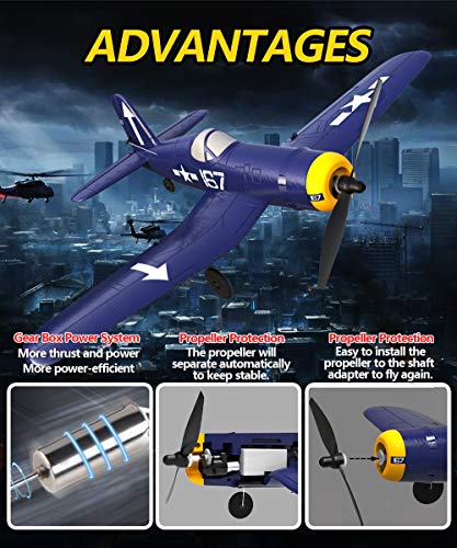 RC Plane 4 Channel Remote Controlled Aircraft Ready to Fly, One Key Aerobatic and One-Key U-Turn, Easy Control for Beginners, F4U Corsair RC Airplane Best Gift for Advanced Kids LEAMBE by LEAMBE