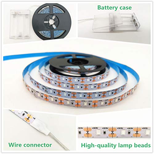 Battery Operated Lights, Led Strip Lights Battery Powered, Battery Led Light with Led Light Battery Powered Flexible Ribbon Light, 300leds Cool Warming-5M / 16.4ft (Blue) by COOBATG