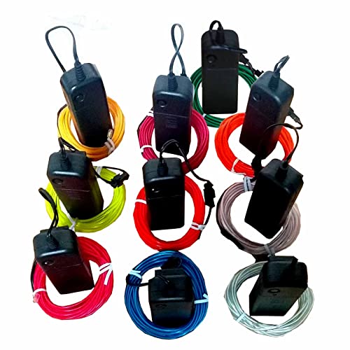 JYtrend 10-Pack 15ft Neon Light El Wire with Battery Pack ( Blue, Green, Red, White, Orange, Purple, Pink, Yellow, Lime Green, Aqua Blue) from USAHITEC