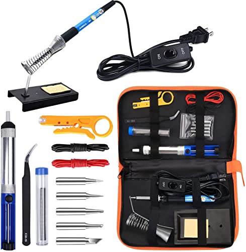 Anbes Soldering Iron Kit Electronics, 60W Adjustable Temperature Welding Tool, 5pcs Soldering Tips, Desoldering Pump, Soldering Iron Stand, Tweezers by ANBES