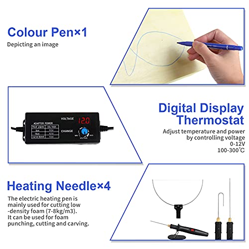 4 in 1 Foam Cutter Set With Digital Voltage Controller, GOCHANGEDIRECT Electric Cutting Machine Pen Tools Kit, 100-240V /18W Styrofoam Cutting Pen with Electronic Voltage Transformer Adaptor by GOCHANGEDIRECT
