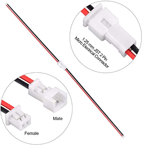 Letool 30 Pairs JST 1.25mm 2 Pin Micro Male Female Connector Plug with Red Black Wire Cable 80mm by YP International
